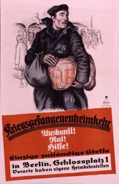 Cartaz alemão aconselhando os prisioneiros de guerra que regressam aonde ir em busca de ajuda de Louis Oppenheim