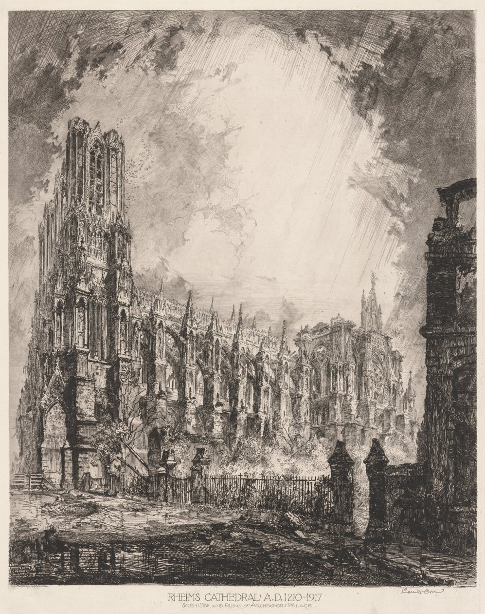 Catedral de Reims e ruínas do Palácio do Arcebispo de Louis Orr