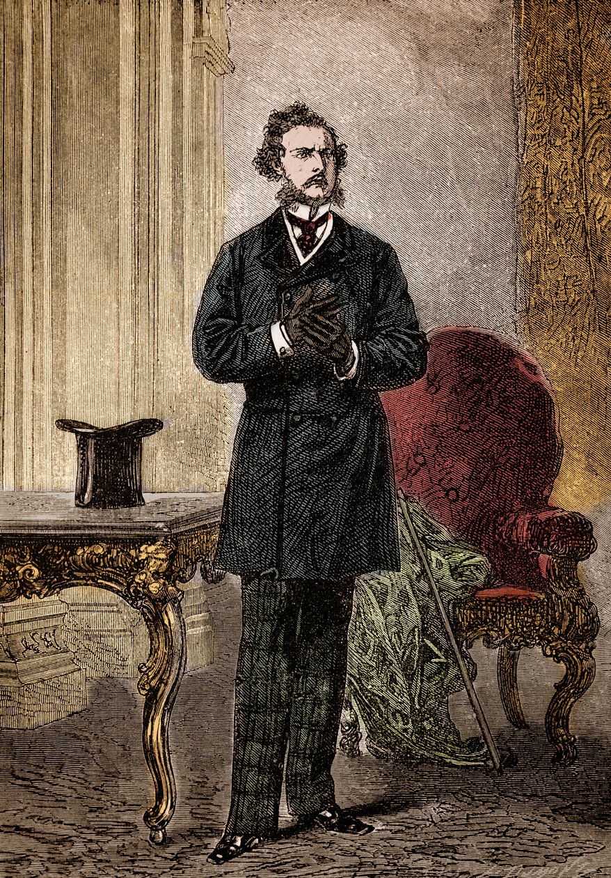 Retrato de Phileas Fogg, personagem de Le tour du monde en oitenta jours" romance d