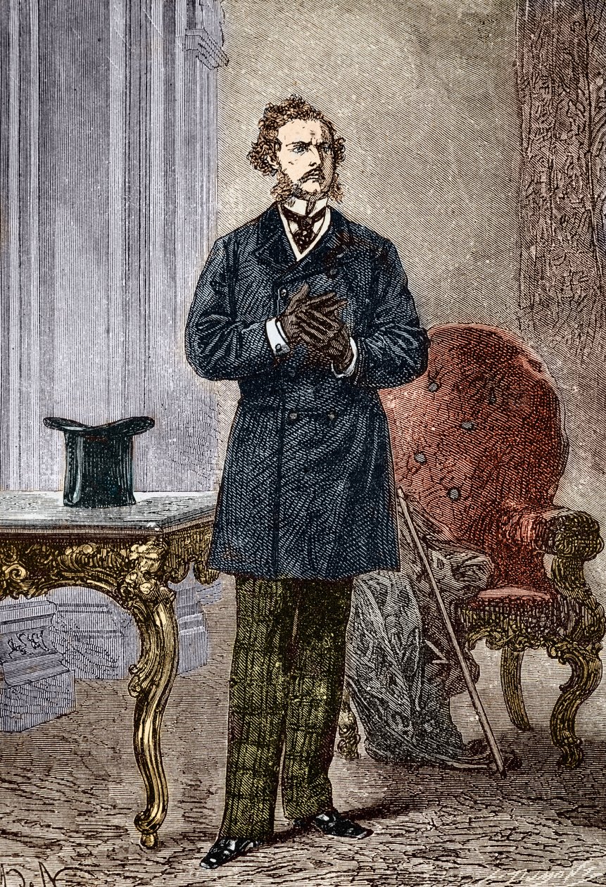 Retrato de Phileas Fogg, personagem de Le tour du monde en oitenta jours" romance d