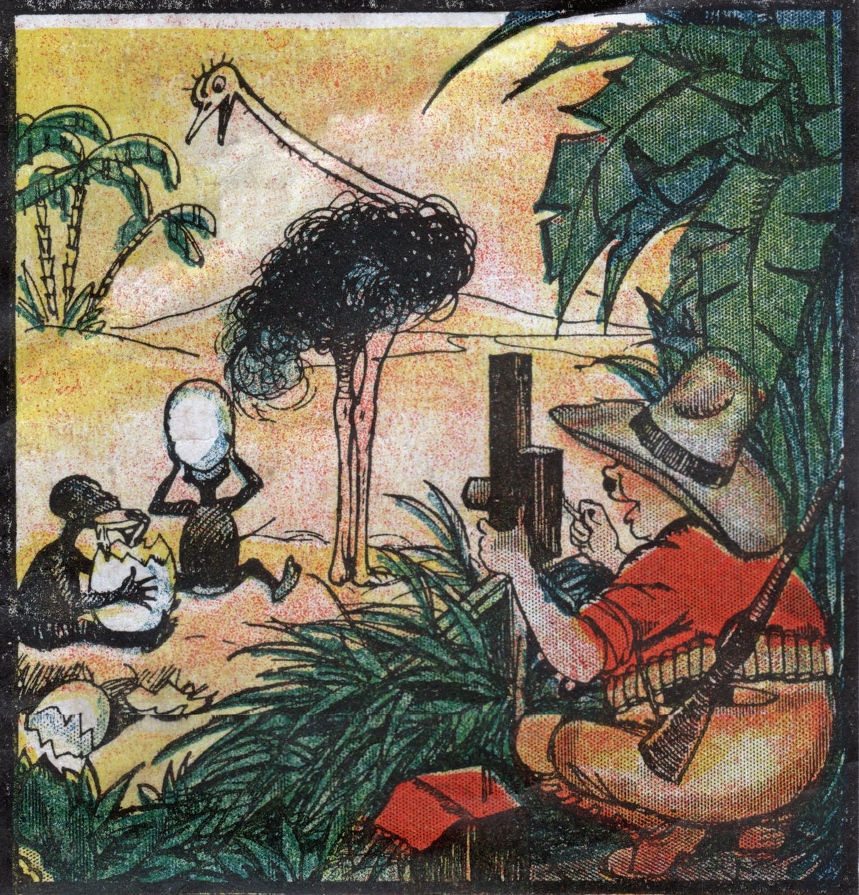Nestor Fenleroc, colon europeu fotografa um avestruz na África. 1923 (gravura) de Louis Peltier