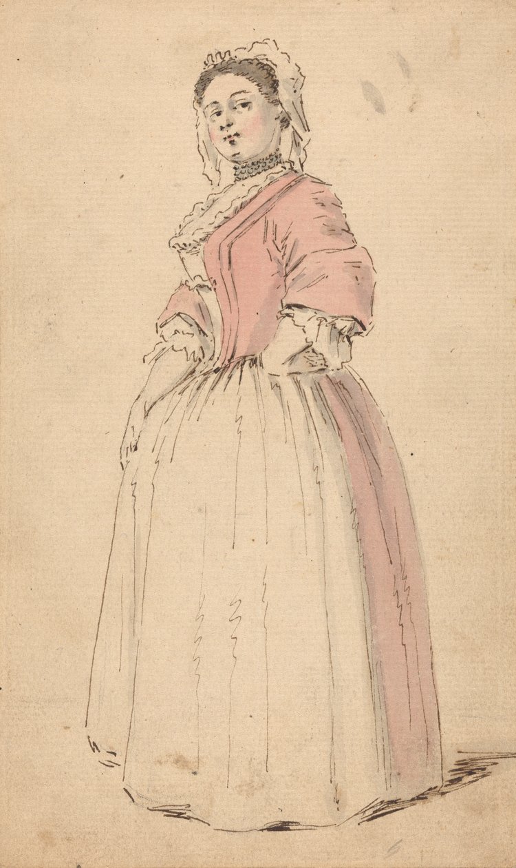 Uma jovem mulher com um vestido cor-de-rosa de Louis Philippe Boitard