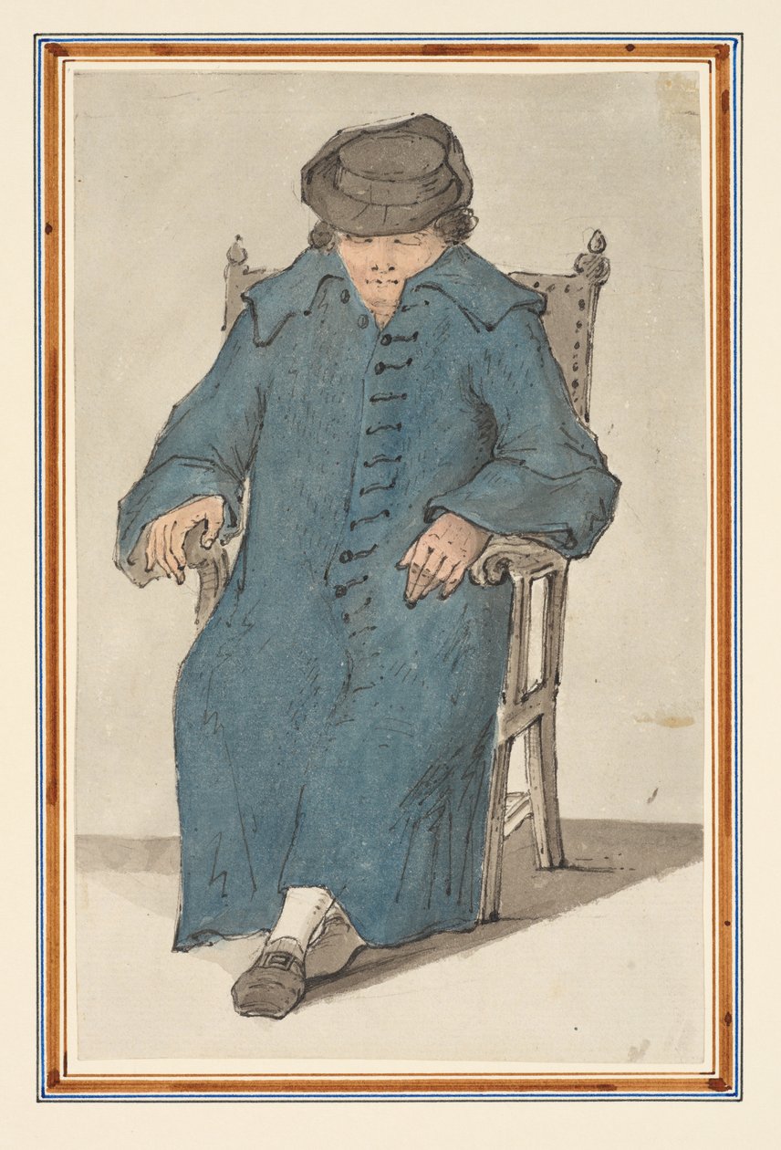 Estudo de um homem adormecido, de corpo inteiro, sentado numa cadeira (lápis, caneta e tinta e aguarela sobre papel) de Louis Philippe Boitard