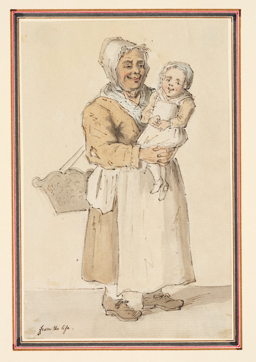Estudo de uma mulher e de uma criança desenhados a partir da vida (lápis, caneta e tinta e aguarela sobre papel) de Louis Philippe Boitard