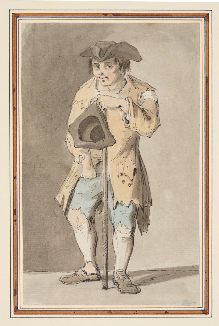Estudo de um mendigo (lápis, caneta e tinta e aguarela sobre papel) de Louis Philippe Boitard