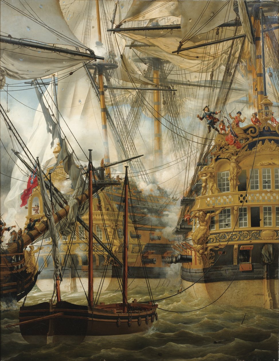 HMS Cumberland lutando contra os Le Lys e La Gloire, 1827 de Louis Philippe Crepin