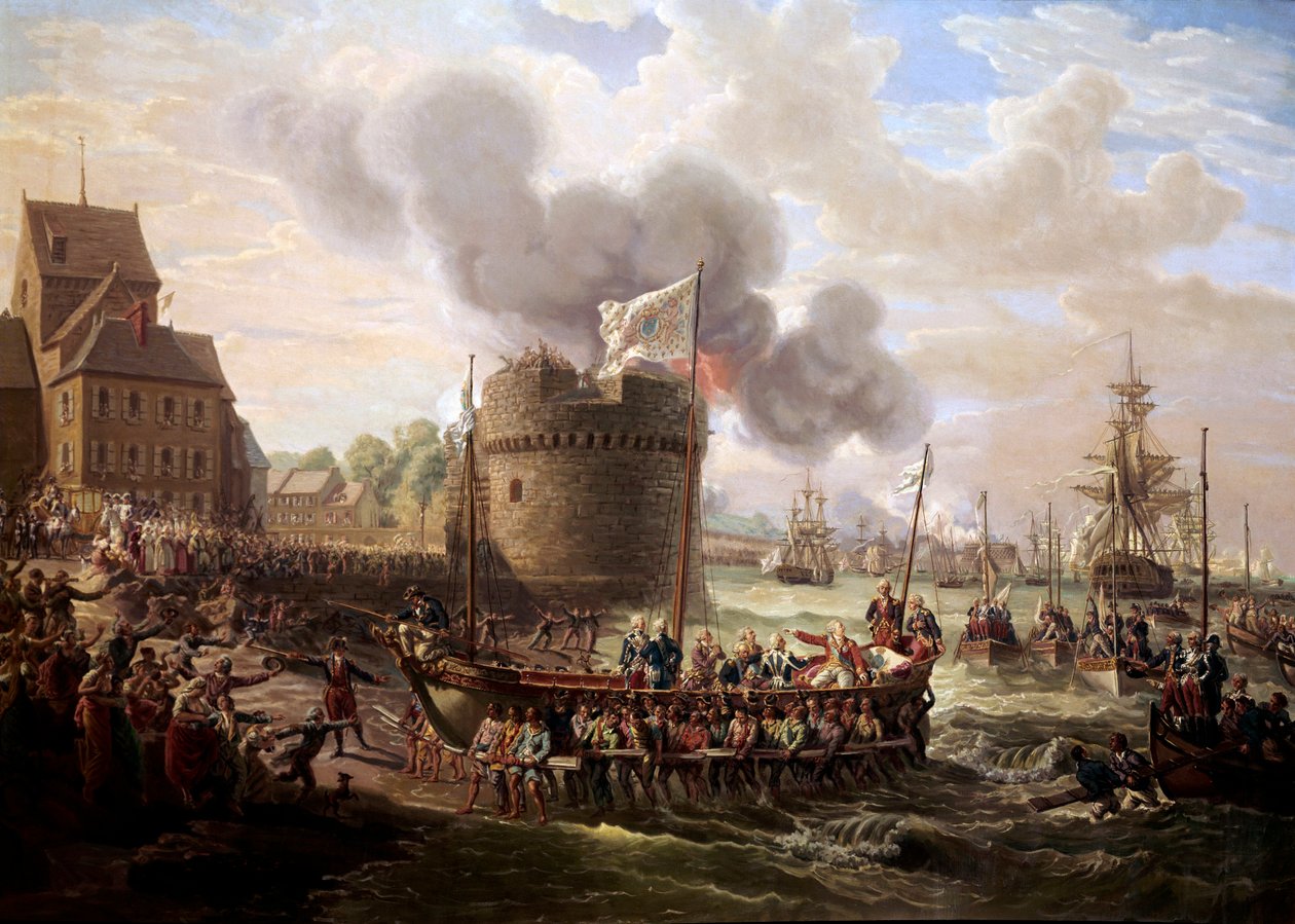 O Rei Luís XVI visita as obras do porto de Cherbourg em 23/06/1786 Pintura de Louis Philippe Crepin (1772-1851) 1786 Paris, Musee du Louvre. de Louis Philippe Crepin