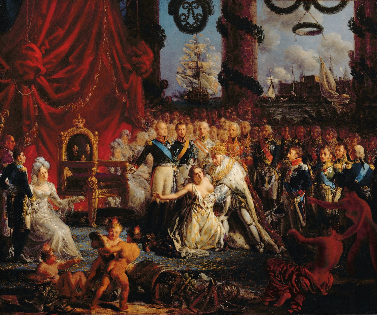 Luís XVIII (1755-1824) Ajudando a França aos pés, depois de 1814 de Louis Philippe Crepin
