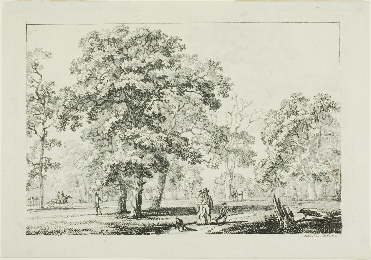 Pessoas andando em uma floresta de Louis Pierre Baltard