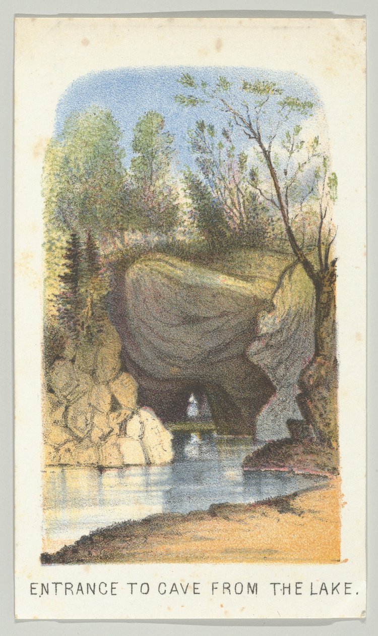 Entrance to Cave from the Lake, da série Views in Central Park, New York, Part 2, 1864. de Louis Prang
