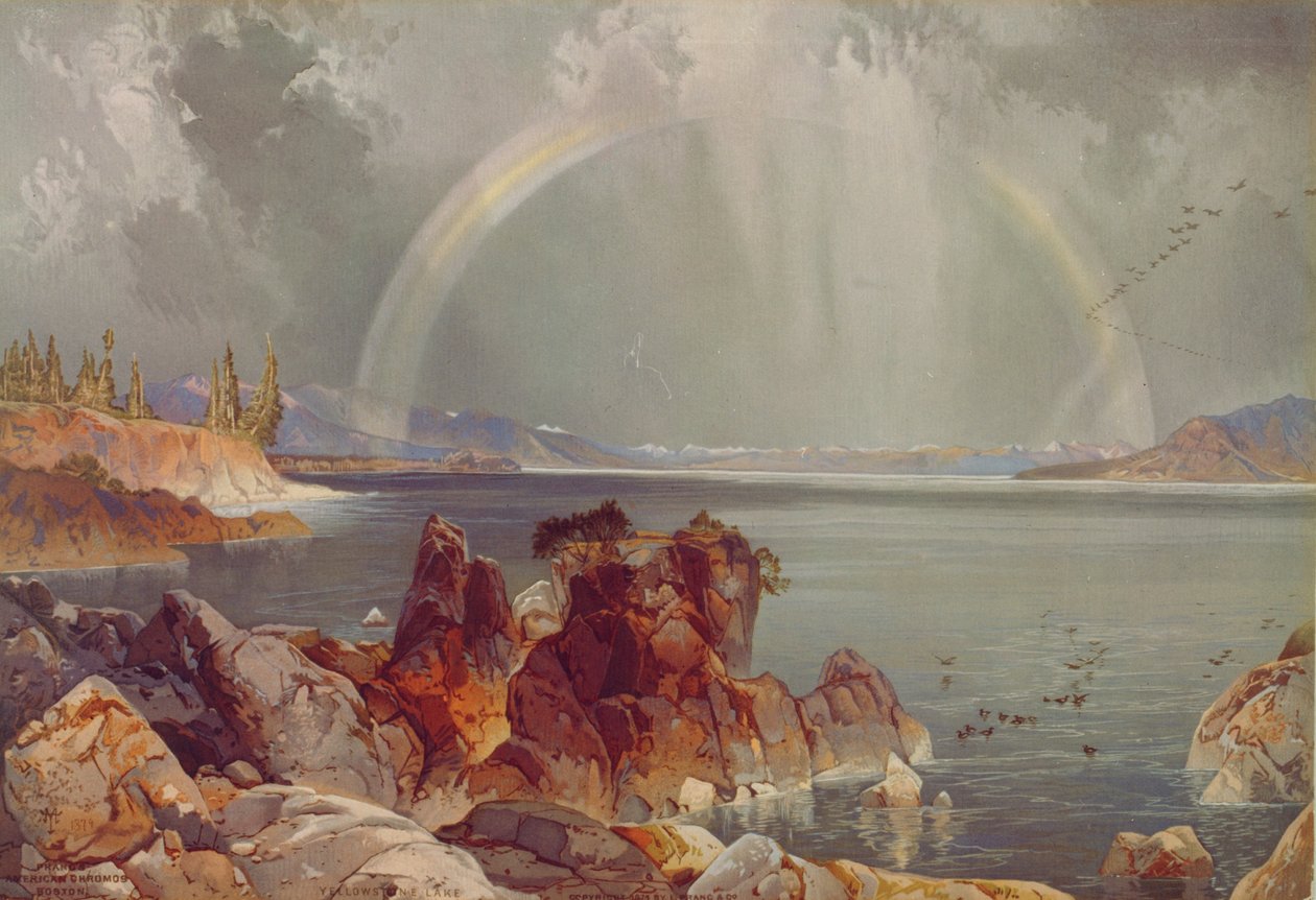 Lago Yellowstone, c.1875 (cromolitógrafo) de Louis Prang