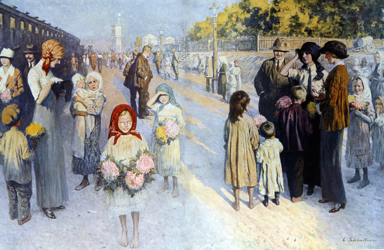 Uma estação ferroviária na Rússia da Trans-Sibéria. sd. início do século 20. Ill. de Sabatier de Louis Remy Sabatier