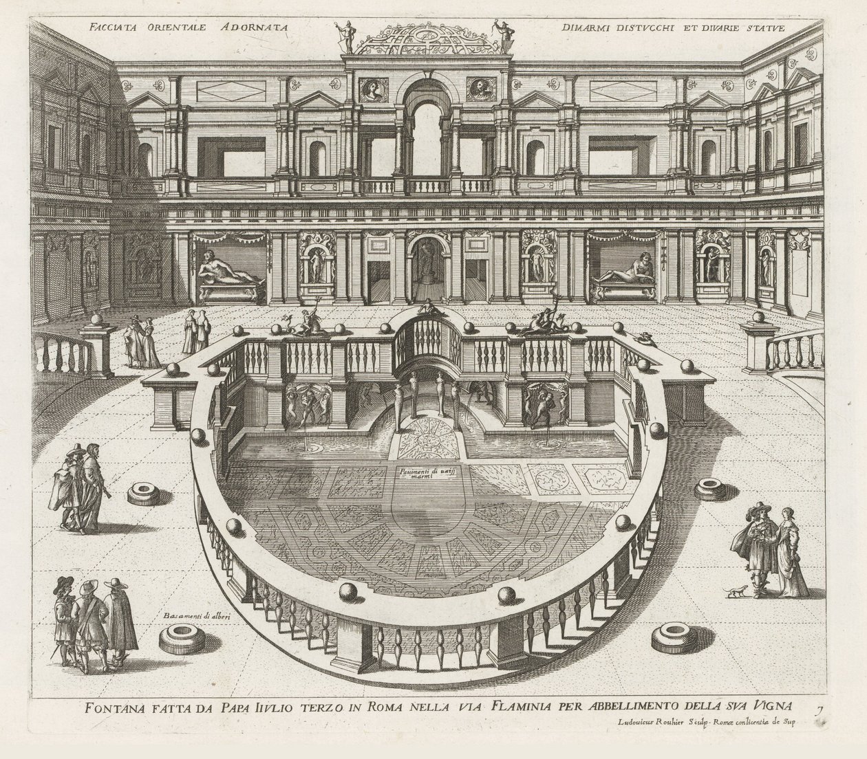Nymphaeum in de Villa Giulia te Roma Fonte feita pelo Papa Iiulio terceiro em Roma na Via Flaminia (...) (título no objeto) As fontes nos palácios e jardins de Roma (título da série) Fonteinen in de paleizen en tuinen van Rome (título da série) de Louis Rouhier