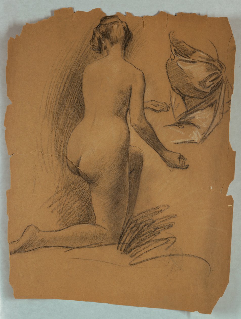 Estudo da figura nua ajoelhada de Louis Schaettle