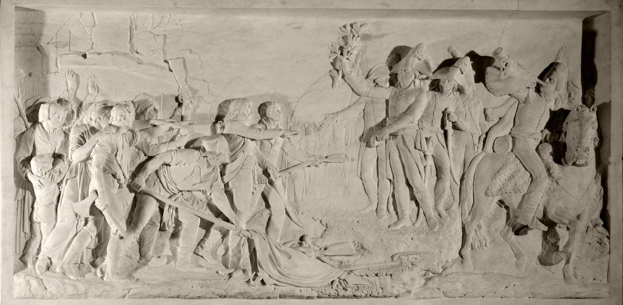 Guerra Vendee: pacificação do Vendee pelo General Lazare Hoche (1768-1797) em 1796. Baixo relevo em mármore esculpido por Simon Louis Boizot (1743-1809). 1800. Versailles, museu do castelo de Louis Simon Boizot