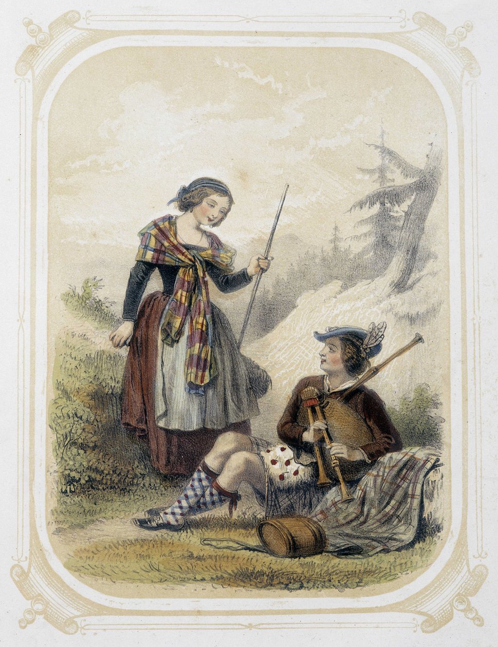 Casal na Escócia - no "Album du jeune voyageur", ilustrado por Louis Lassalle de Louis Simon Lassalle