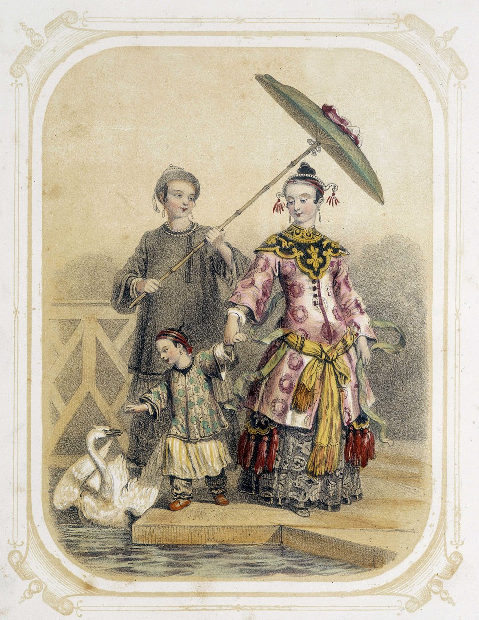 Caminhada em família na China - no "Album du jeune voyageur", ilustrado por Louis Lassalle de Louis Simon Lassalle