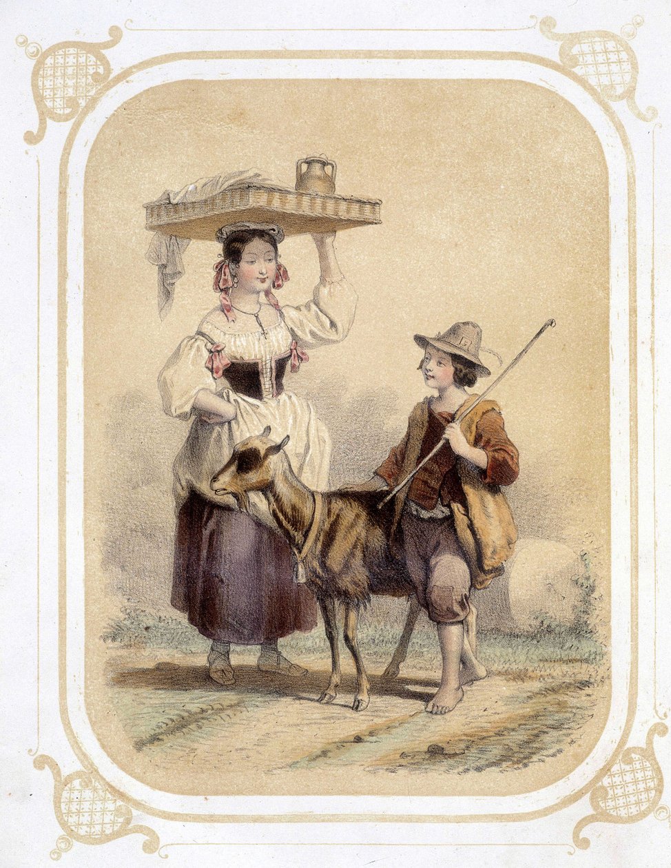 Pastor italiano e camponês - no "Album du jeune voyageur", ilustrado por Louis Lassalle de Louis Simon Lassalle