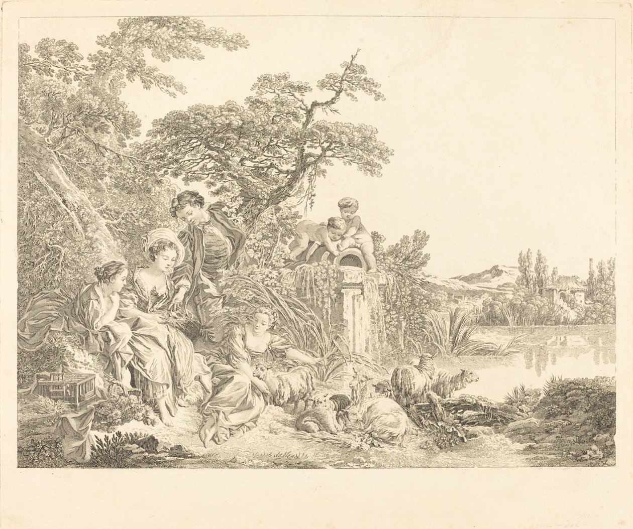 Os presentes do pastor de Louis Simon Lempereur after François Boucher