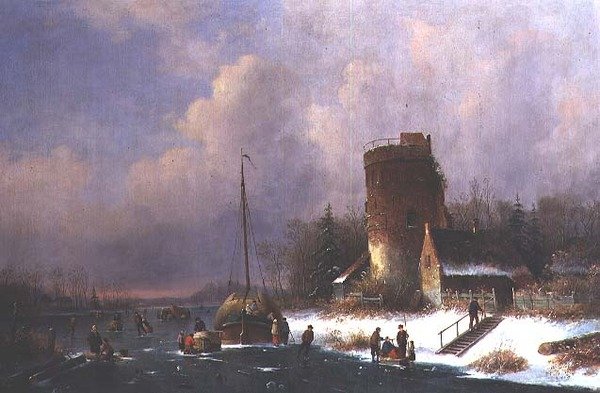 Cena de Inverno Holandesa (óleo sobre tela) de Louis Smets