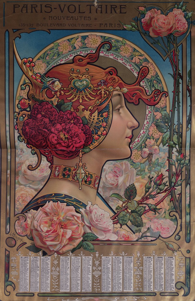 Calendário para 1901 para a loja Paris-Voltaire, Paris, c.1900 de Louis Theophile Hingres
