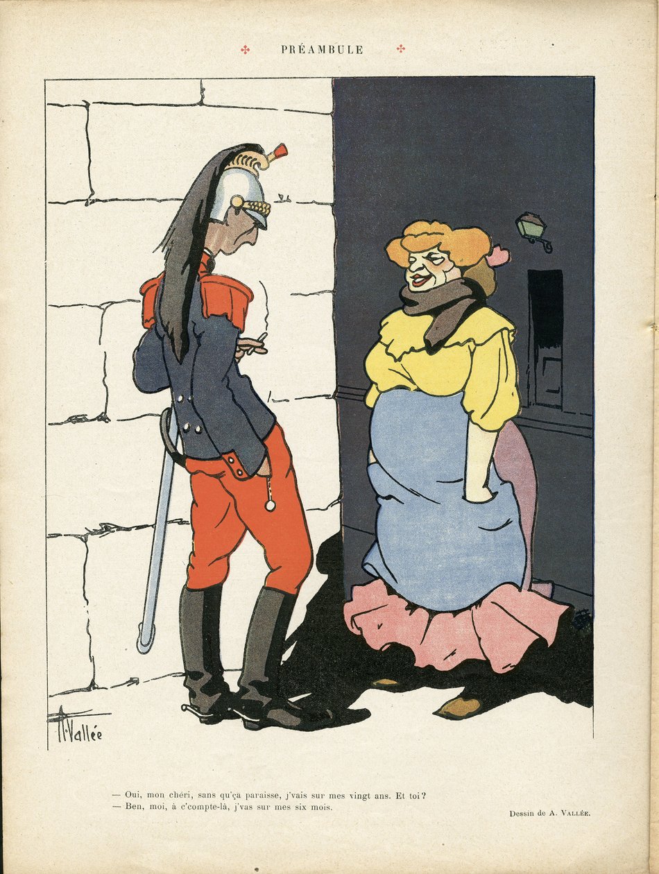 Ilustração de Louis Vallet (1856-1940) em Le Rire, 02/03/12 - Preâmbulo - Armee, Prostituição de Louis Vallet