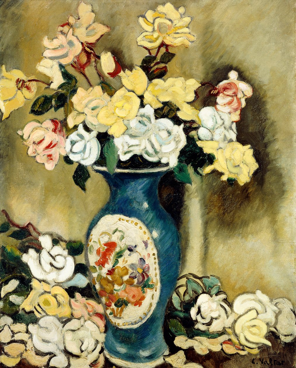Bouquet de rosas vermelhas num vaso azul, c.1920 (óleo sobre tela) de Louis Valtat
