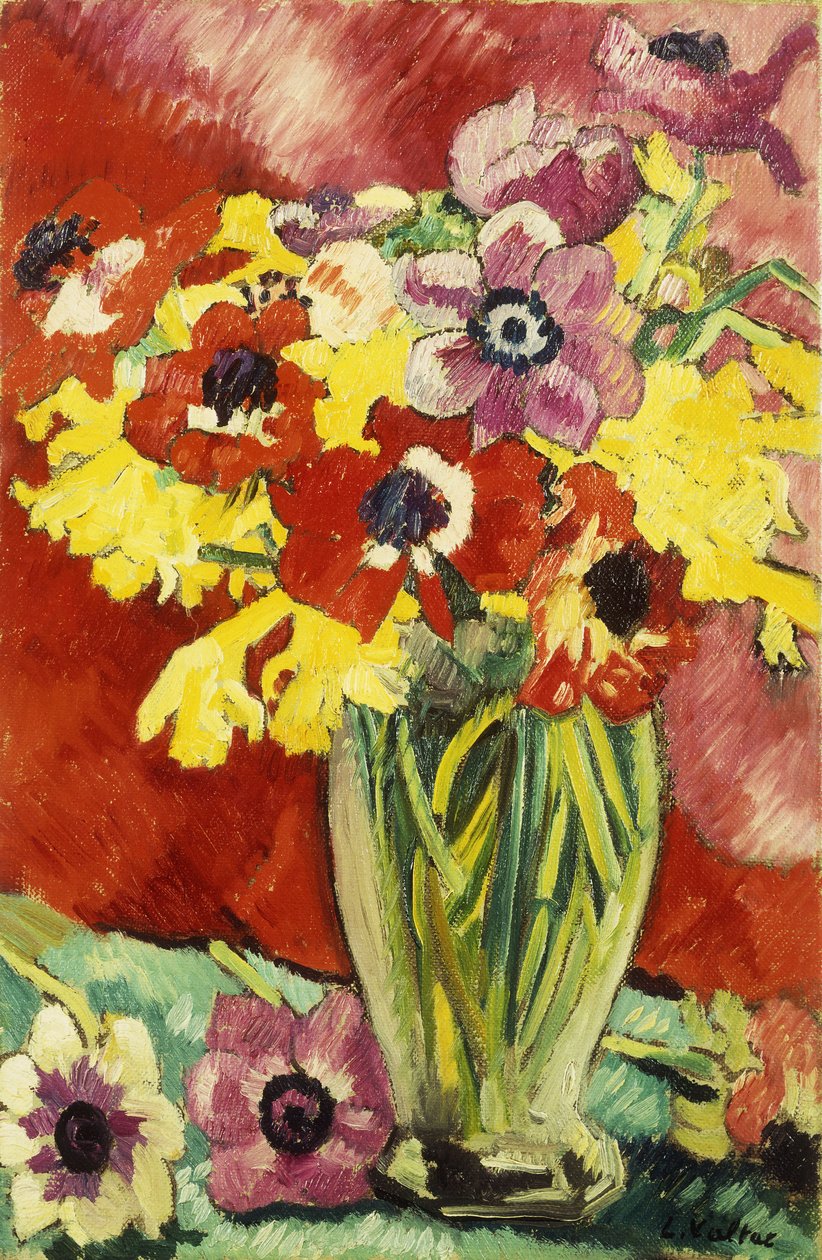 Vaso de Cristal com Anémonas e Daffodils; Vaso Cristal, Anémonas e Jonquilles de Louis Valtat