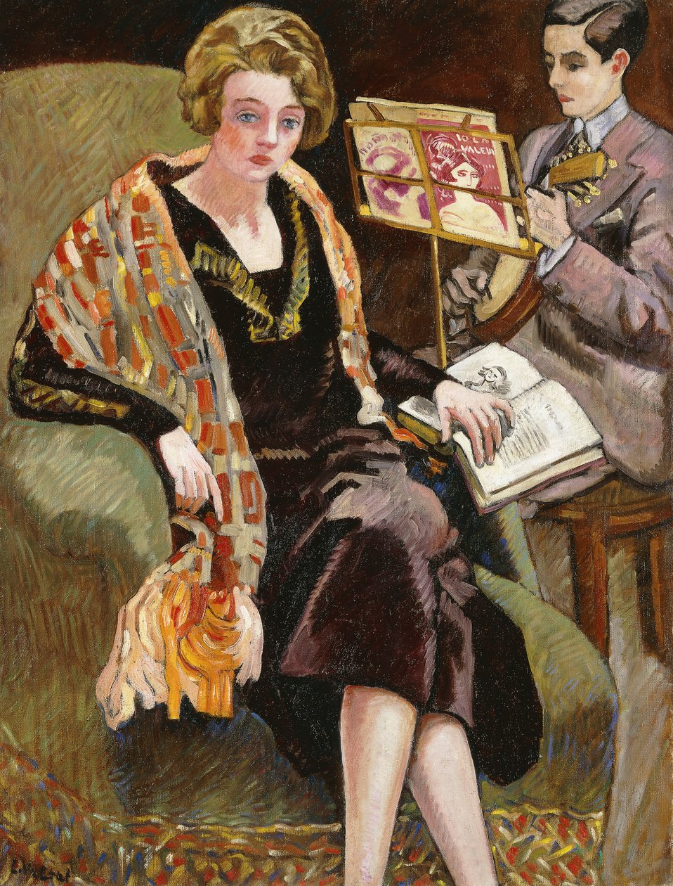 Mme Valtat e o seu filho com um Banjo; Mme Valtat et Son Fils au Banjo de Louis Valtat