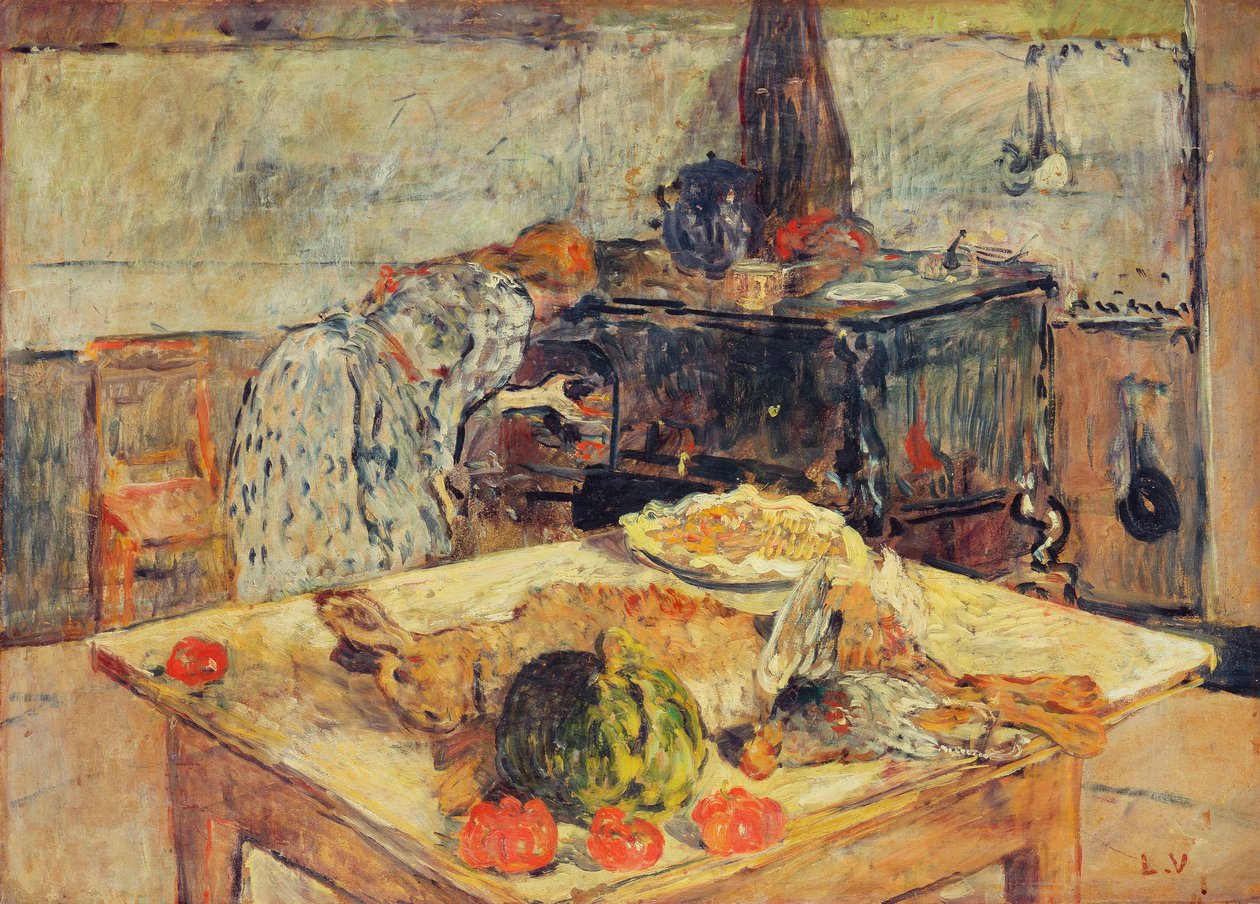 The Kitchen; La cuisine, c.1906 (óleo sobre painel embalado) de Louis Valtat