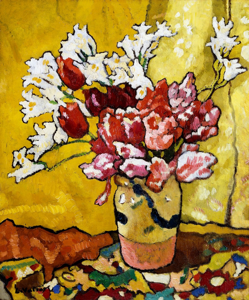 Vaso, Tulipas e Flores Brancas de Louis Valtat