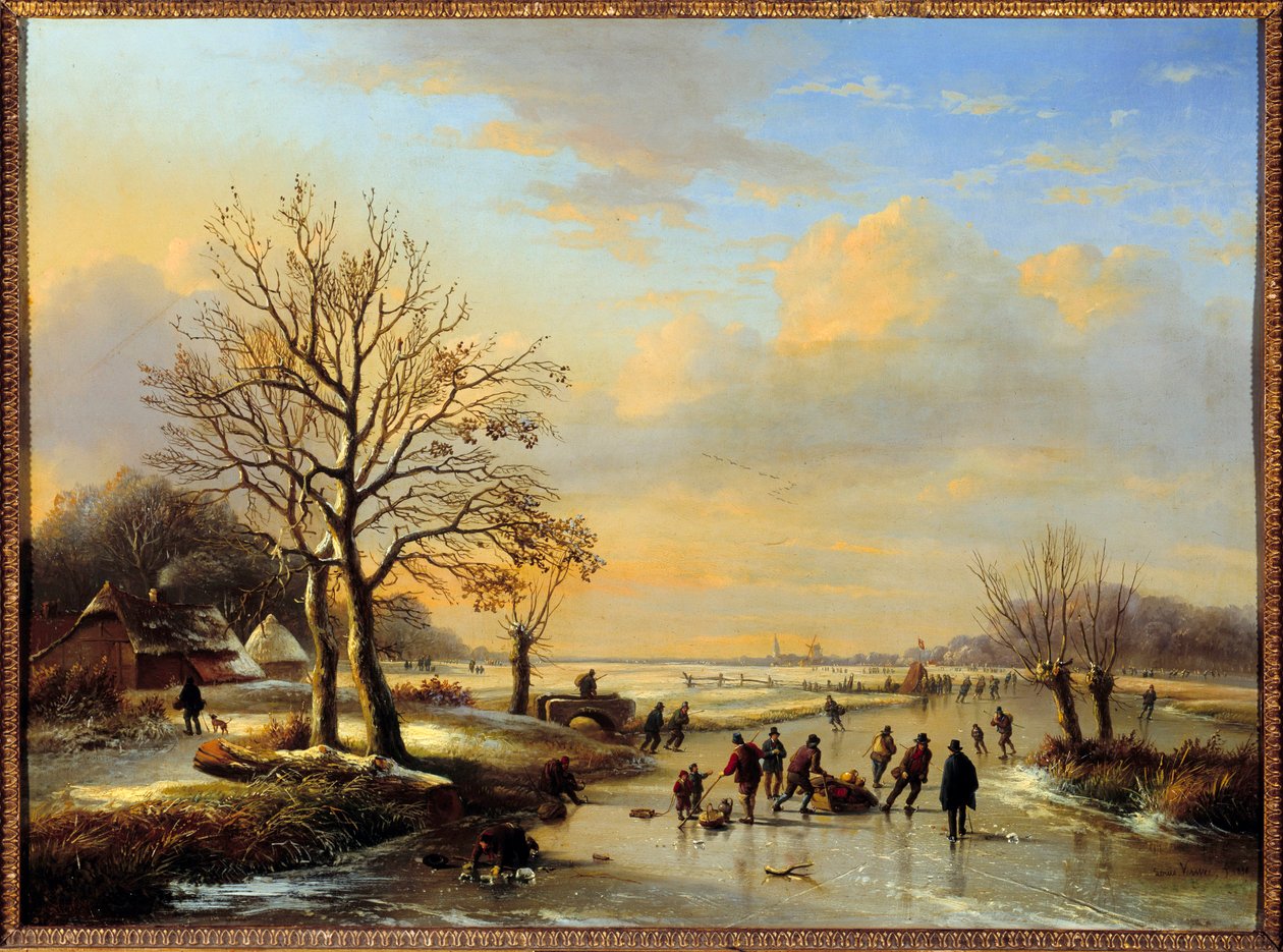 Patinadores. Pintura por Louis Verwee (1807-1877) de Louis Verwee