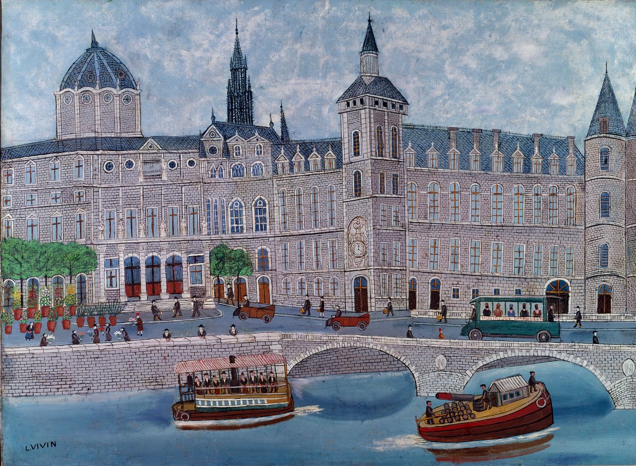 Vista do Palácio da Justiça em Paris Pintura de Louis Vivin (1861-1936) Paris do século XX, museu municipal de arte moderna de Louis Vivin