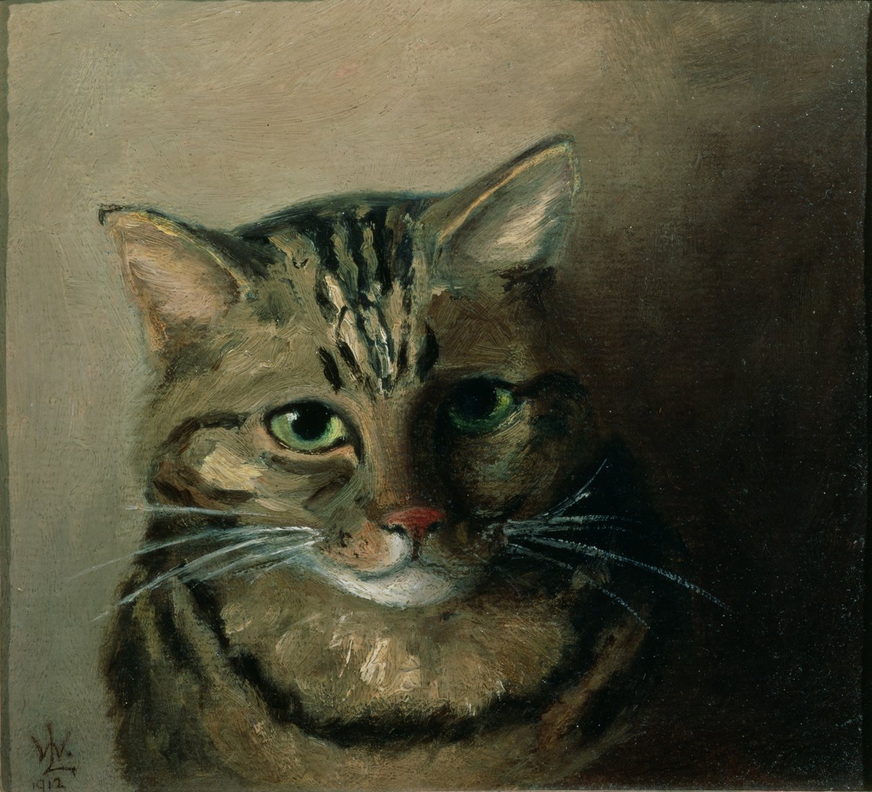Um estudo da cabeça de um gato malhado de Louis Wain