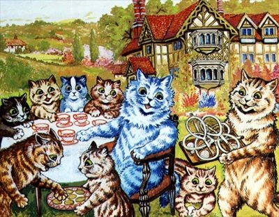 Uma Festa de Chá em Napsbury (aguarela) de Louis Wain