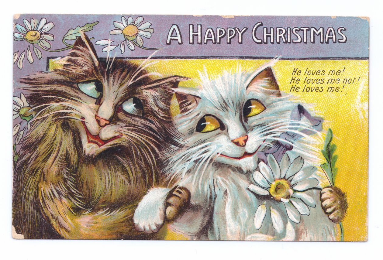 Cartão de Natal eduardiano de dois gatos afetuosos, c.1910 de Louis Wain