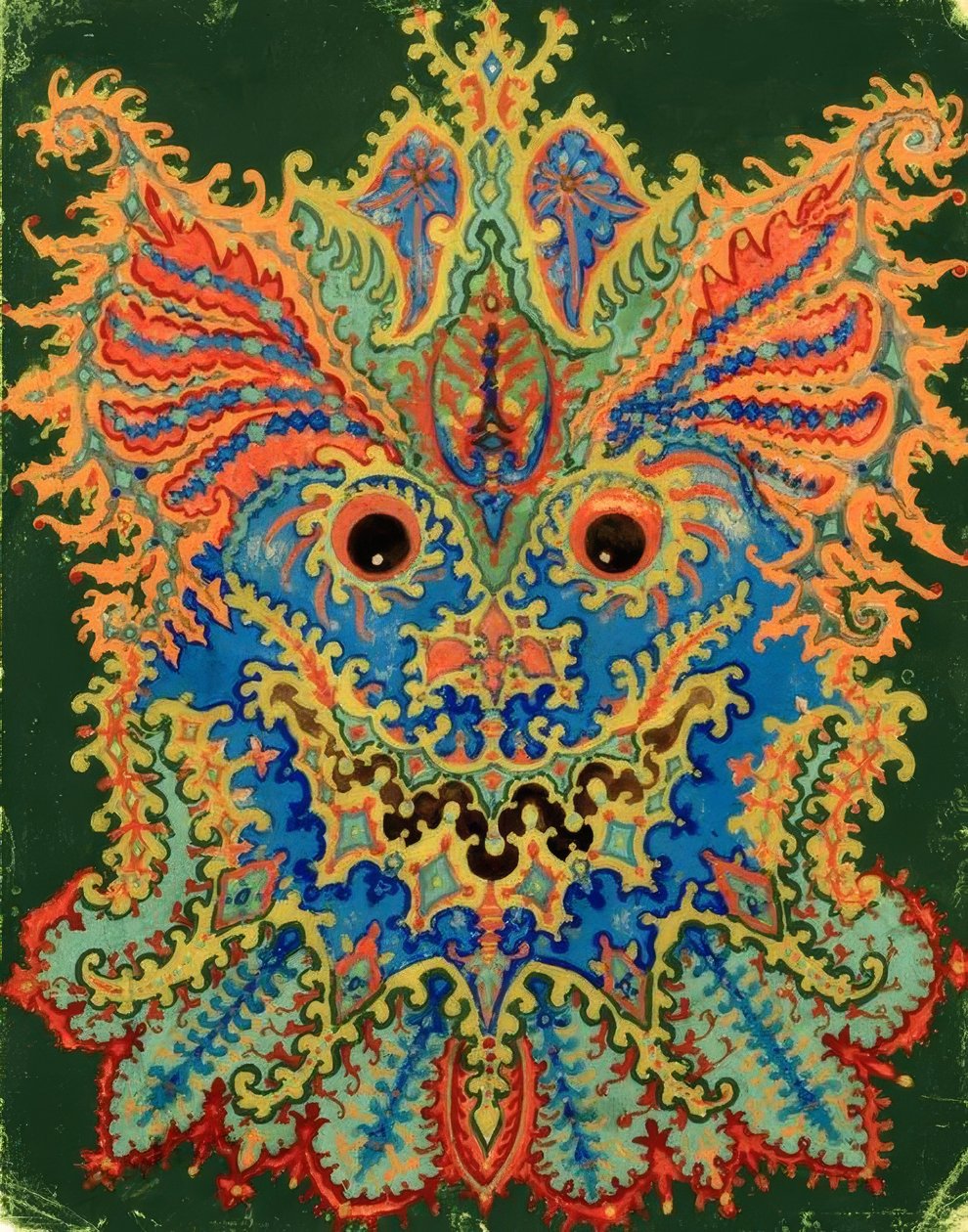 Gatos de caleidoscópio: Teste padrão do gato no verde de Louis Wain