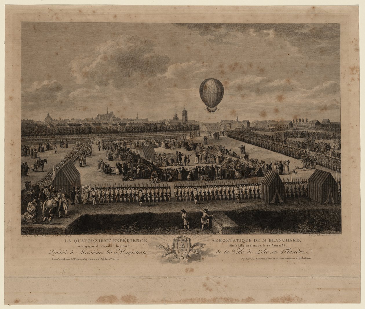 O balão de Jean-Pierre Blanchard subindo de Lille em 26 de agosto de 1785, 1785 de Louis Watteau