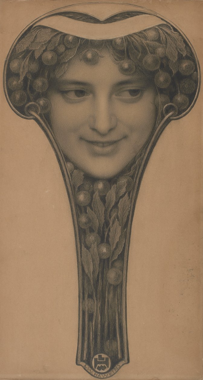 Masque, c.1900 (giz preto e lápis sobre papel castanho claro) de Louis Welden Hawkins