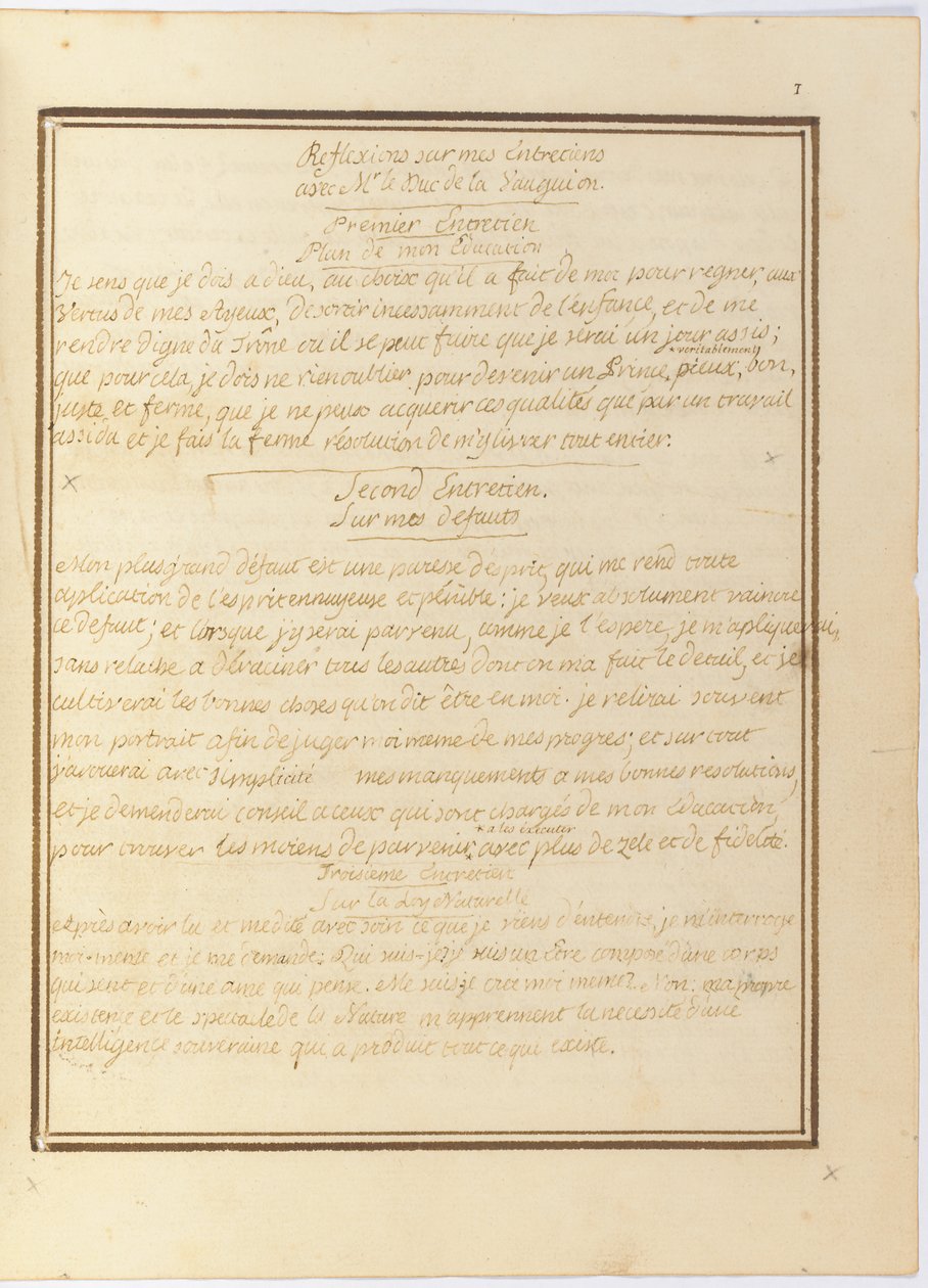 "Reflexões sobre minha entrevista com o Sr. le du du de la Vauguyon", manuscrito autografado, janeiro de 1767 a início de 1769 de Louis XVI
