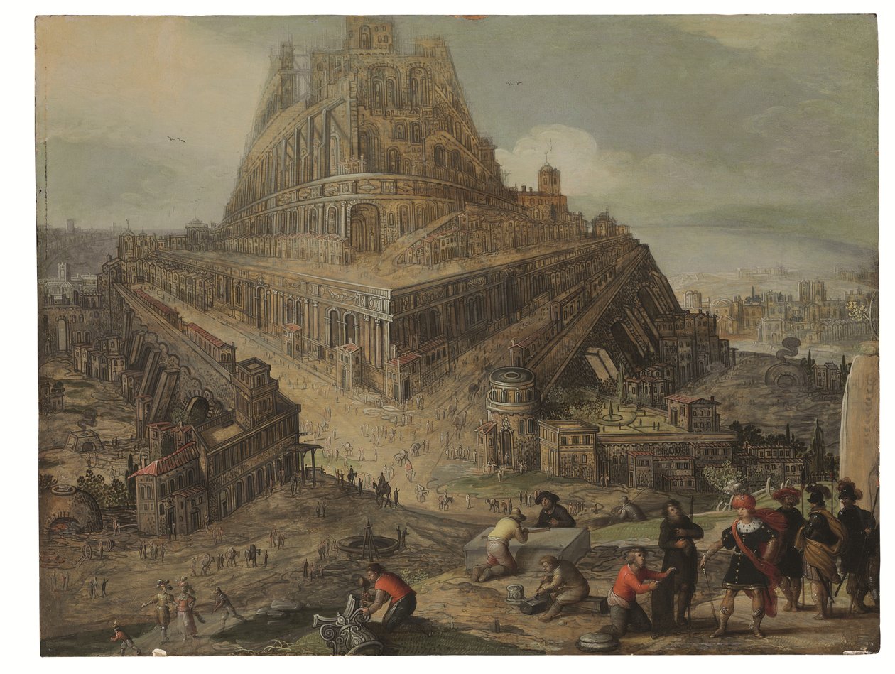 O rei Ninrode a ordenar a construção da Torre de Babel (óleo sobre painel) de Louis de (circle of) Caullery