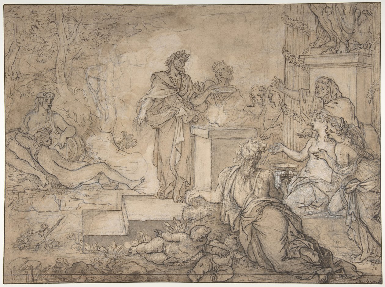 Sacrifício oferecido perante uma Estátua de Júpiter, século XVII. de Louis de Boullogne
