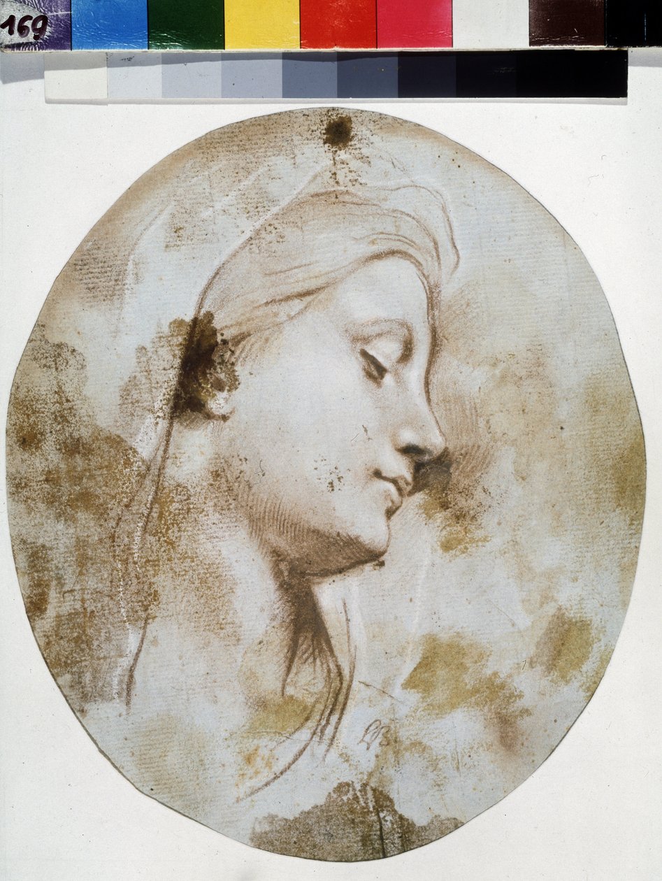 "Cabeça da virgem" (Visage de vierge) Desenho a giz vermelho de Louis de Boullogne II o mais novo (1657-1733) Museu Pushkin, Moscovo de Louis de Boullogne