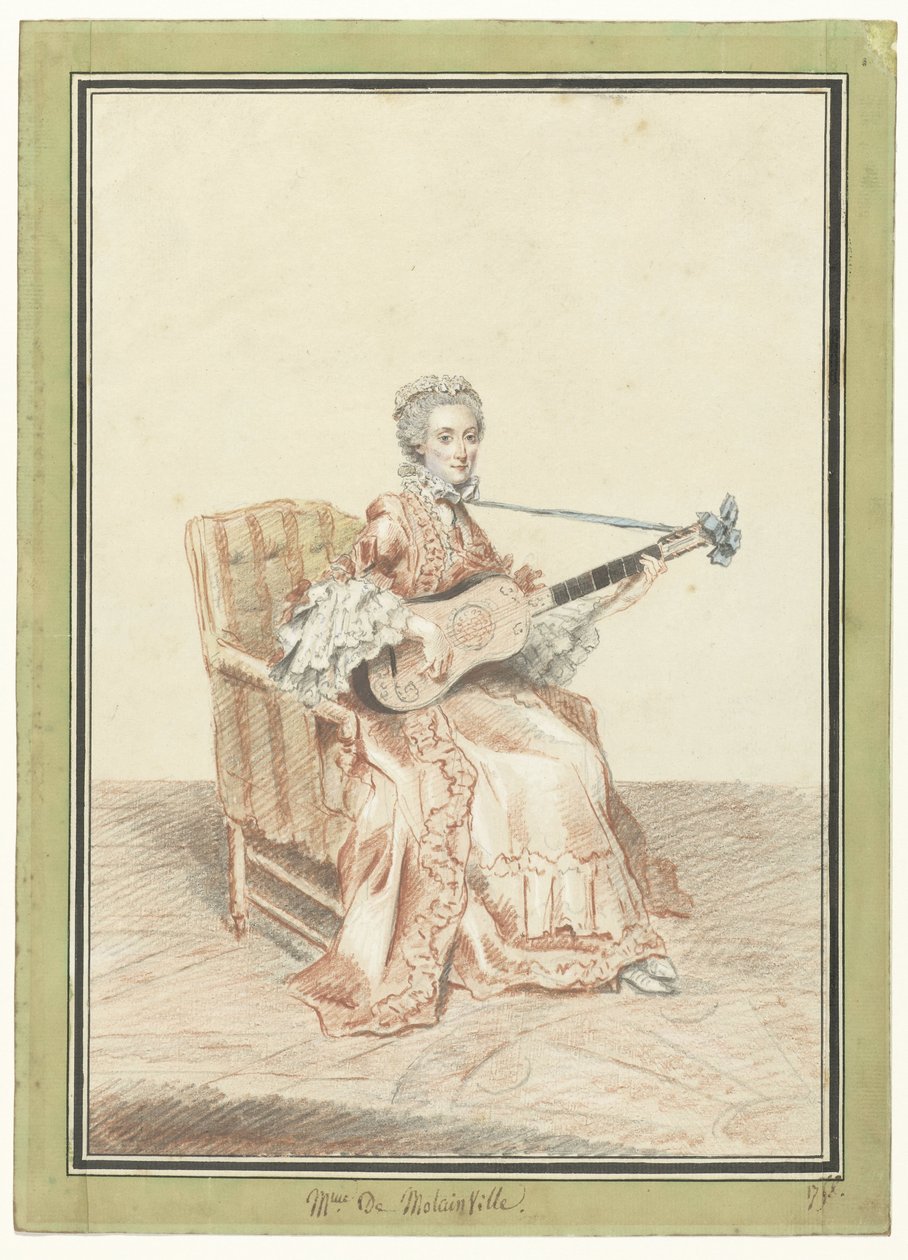 Retrato de Madame de Montainville, tocando guitarra de Louis de Carmontelle