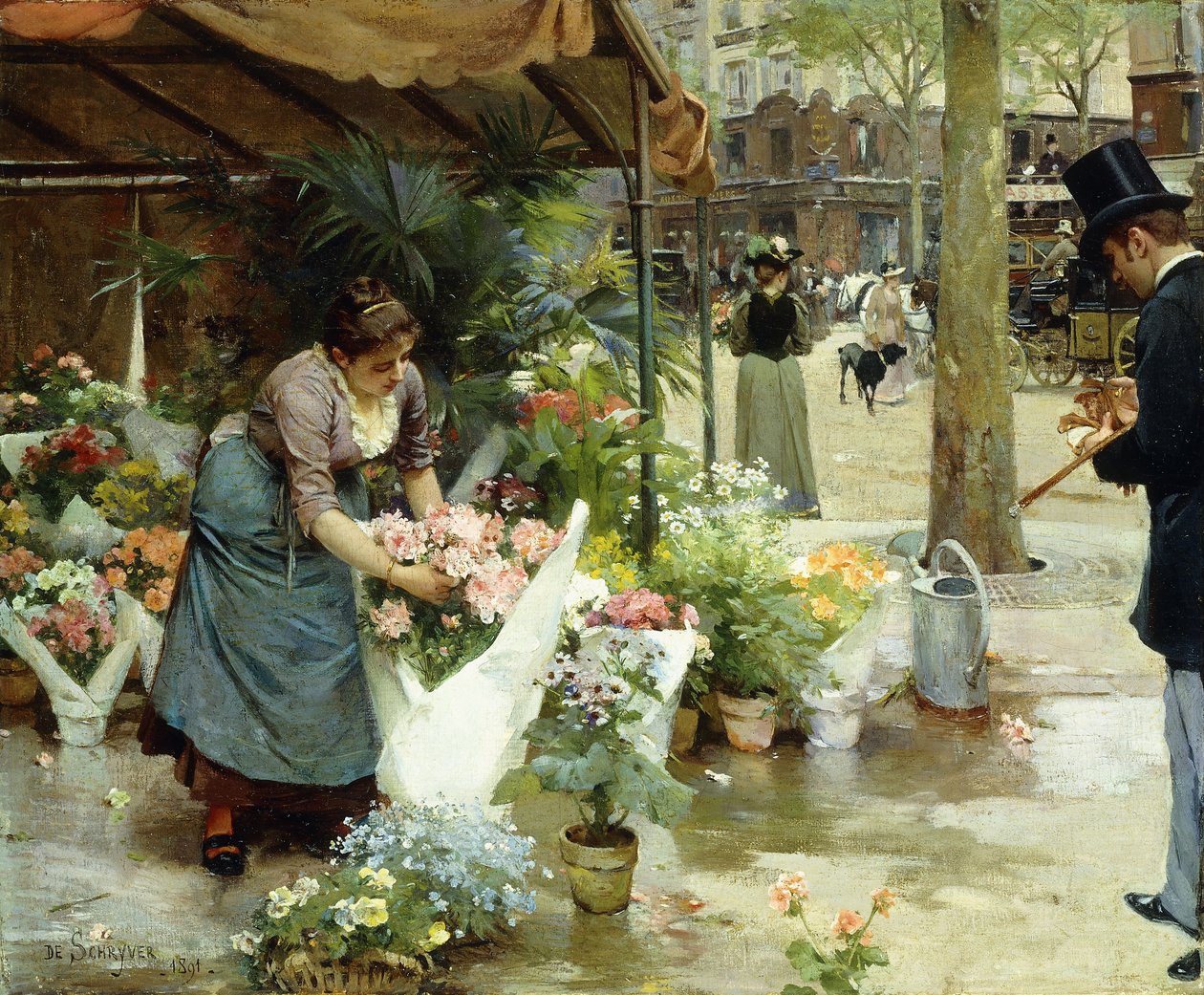 Um mercado de flores em Paris de Louis de Schryver