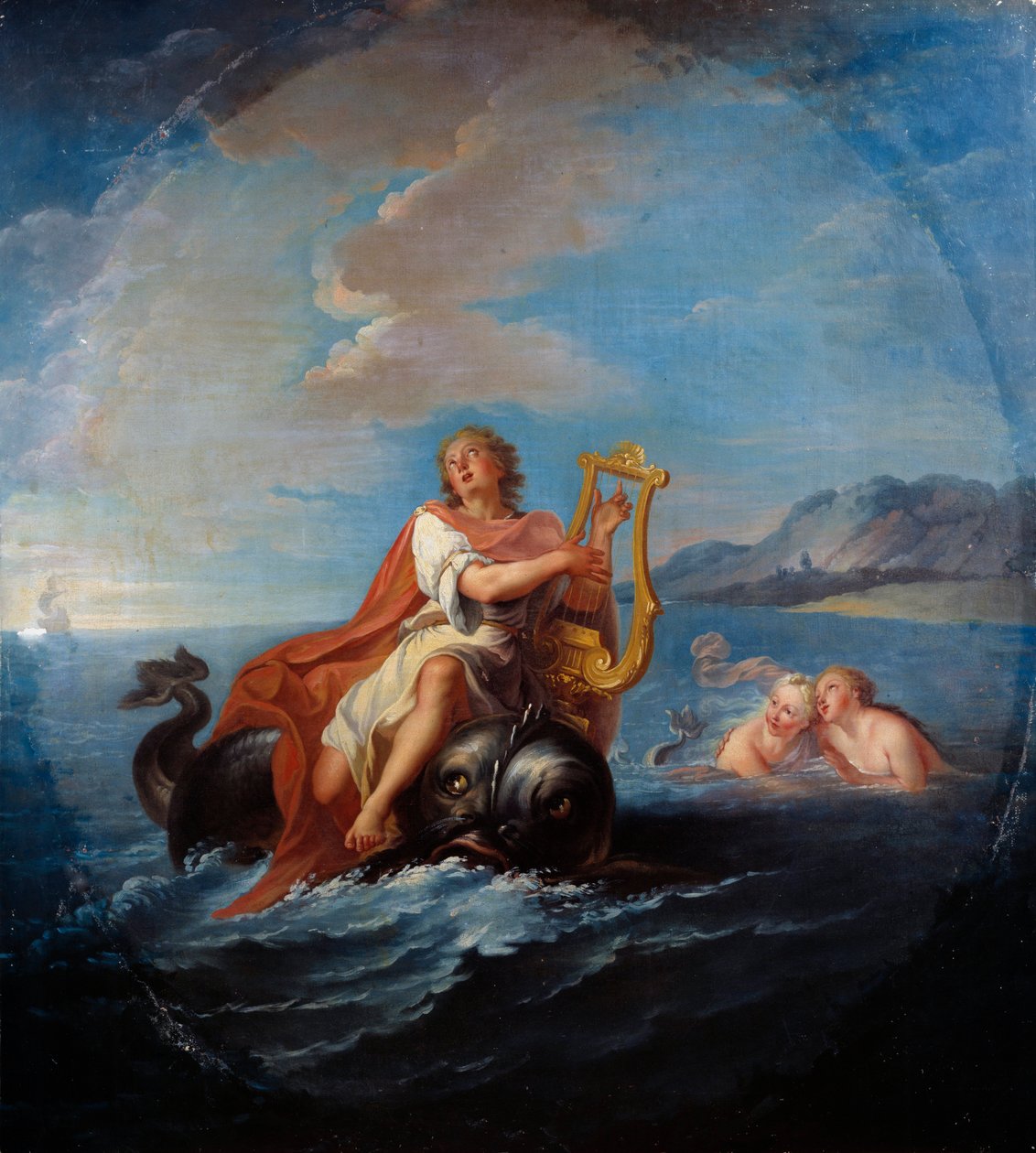Arion a brincar à lira. Arion de Methymne é um poeta grego do século VII AC. Pintura de Louis De Silvestre (1675-1760) de Louis de Silvestre