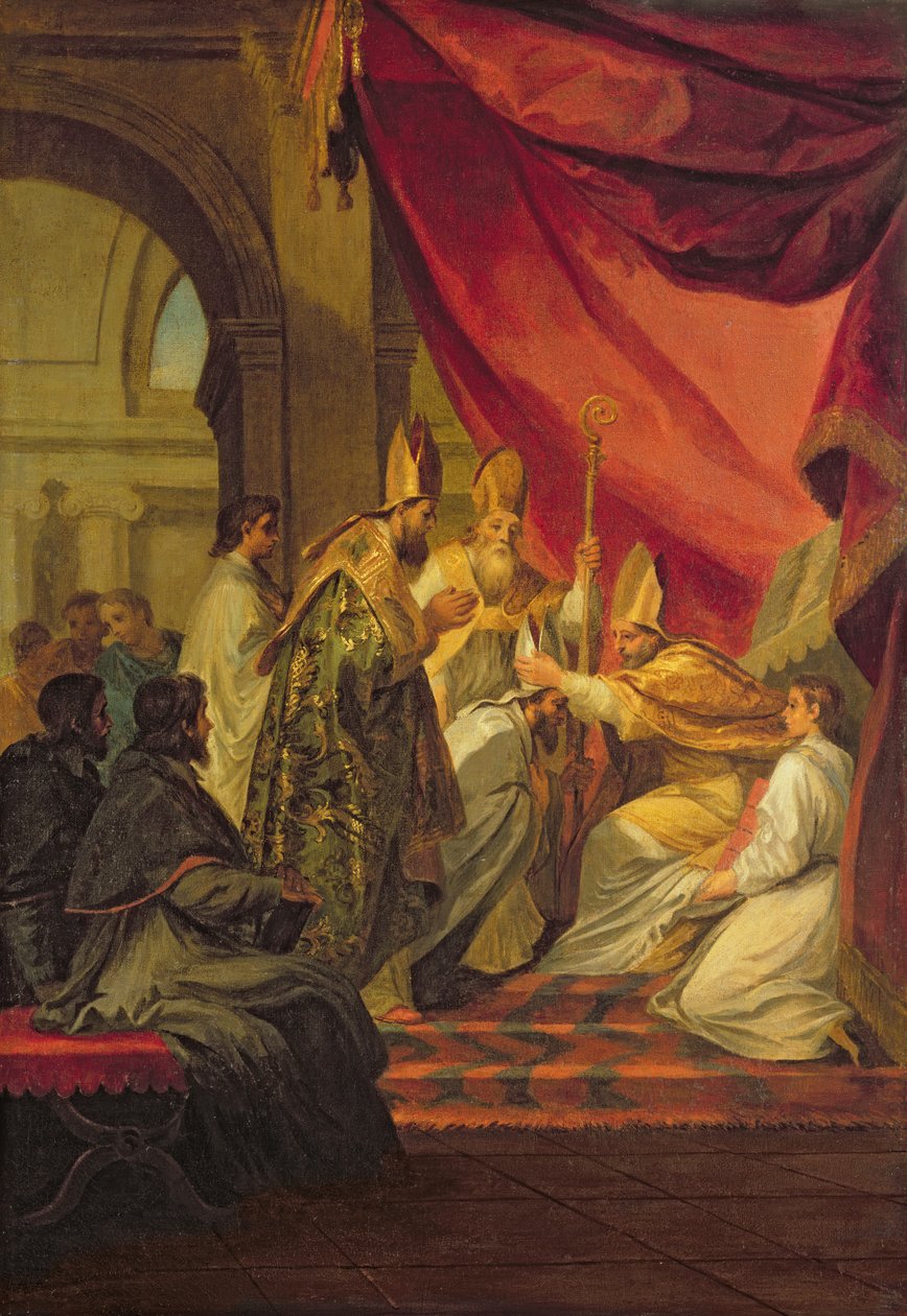 Santo Agostinho (354-430) ordenado bispo de Hipona, estuda para a decoração nos Invalides, 1702 de Louis de, the Younger Boulogne