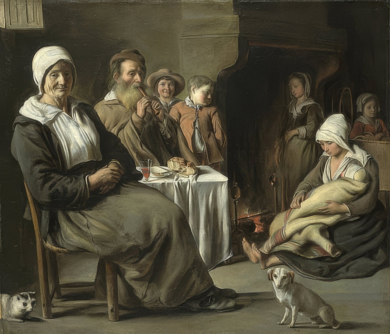Camponês interior com um velho flautista. Por volta de 1642 de Louis le Nain