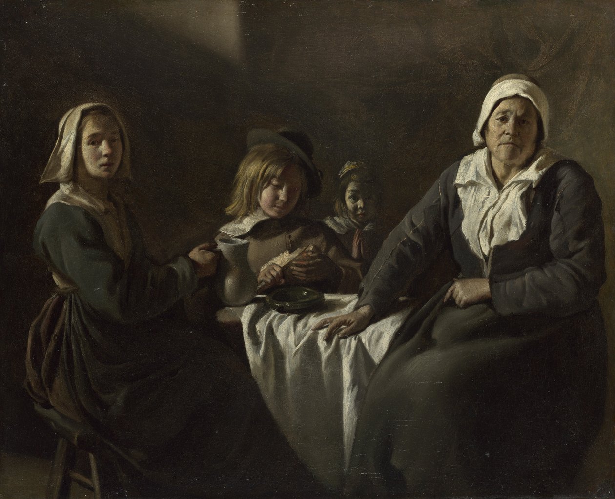 Quatro figuras em uma mesa, c. 1643 de Louis le Nain