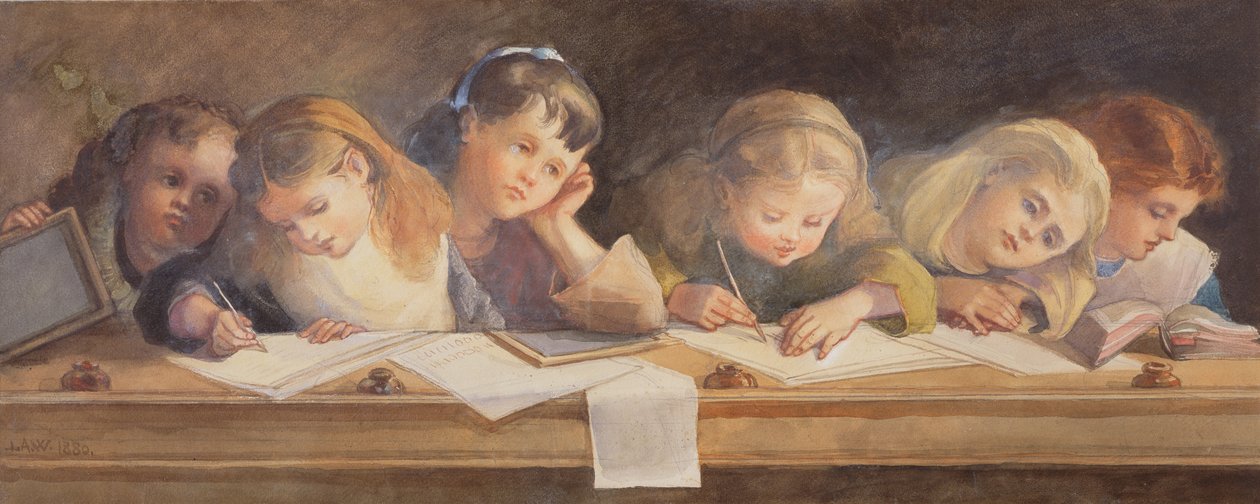 A lição da escrita, 1880 de Louisa Anne Waterford